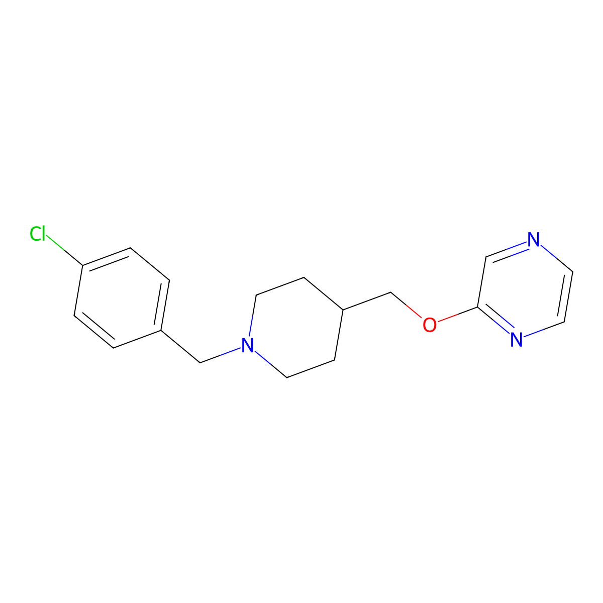 2-({1-[(4-Chlorophenyl)methyl]piperidin-4-yl}methoxy)pyrazine molecular structure, CAS 2548996-49-0