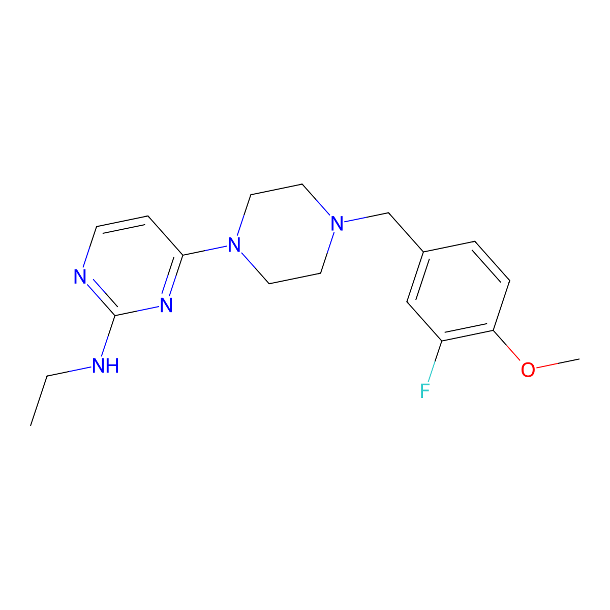 N-ethyl-4-{4-[(3-fluoro-4-methoxyphenyl)methyl]piperazin-1-yl}pyrimidin-2-amine molecular structure, CAS 2548996-50-3