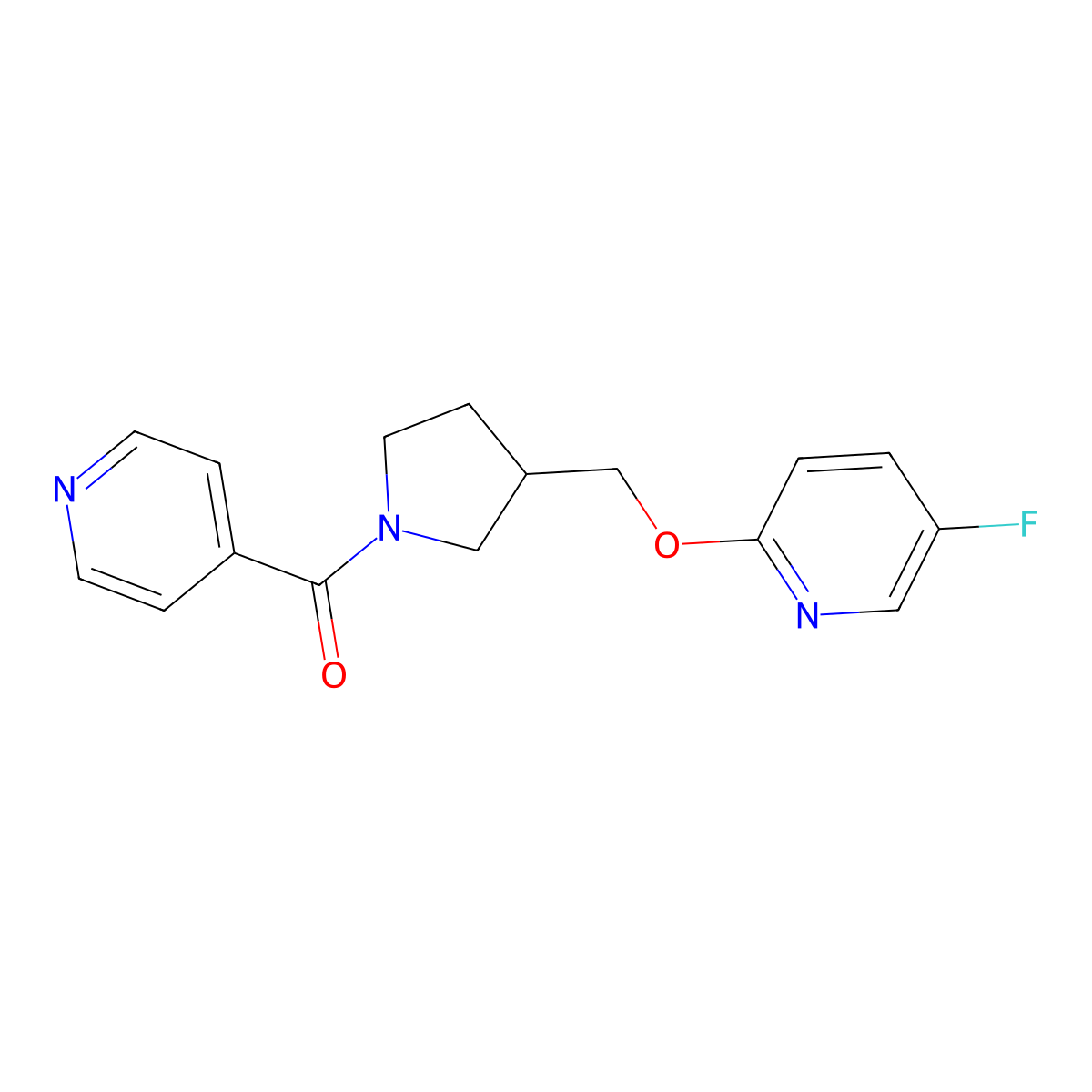 5-Fluoro-2-{[1-(pyridine-4-carbonyl)pyrrolidin-3-yl]methoxy}pyridine molecular structure, CAS 2548996-51-4