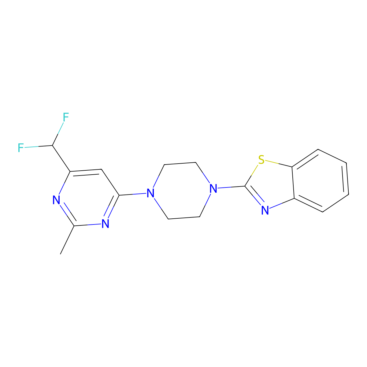 2-{4-[6-(Difluoromethyl)-2-methylpyrimidin-4-yl]piperazin-1-yl}-1,3-benzothiazole molecular structure, CAS 2548996-52-5
