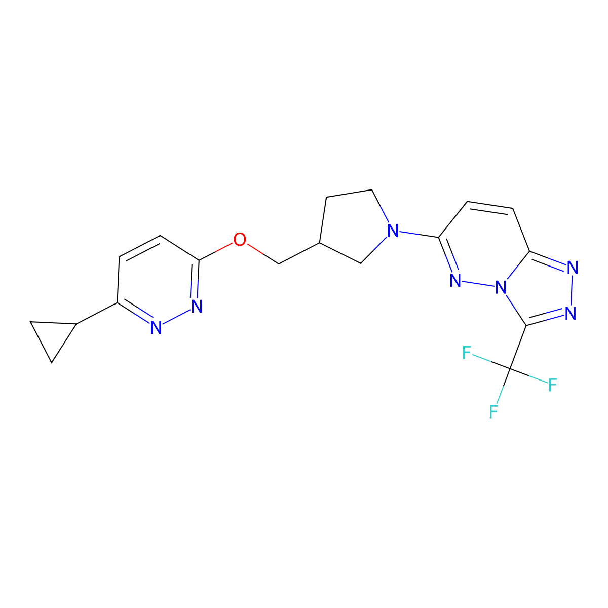 3-Cyclopropyl-6-({1-[3-(trifluoromethyl)-[1,2,4]triazolo[4,3-b]pyridazin-6-yl]pyrrolidin-3-yl}methoxy)pyridazine molecular structure, CAS 2548996-54-7