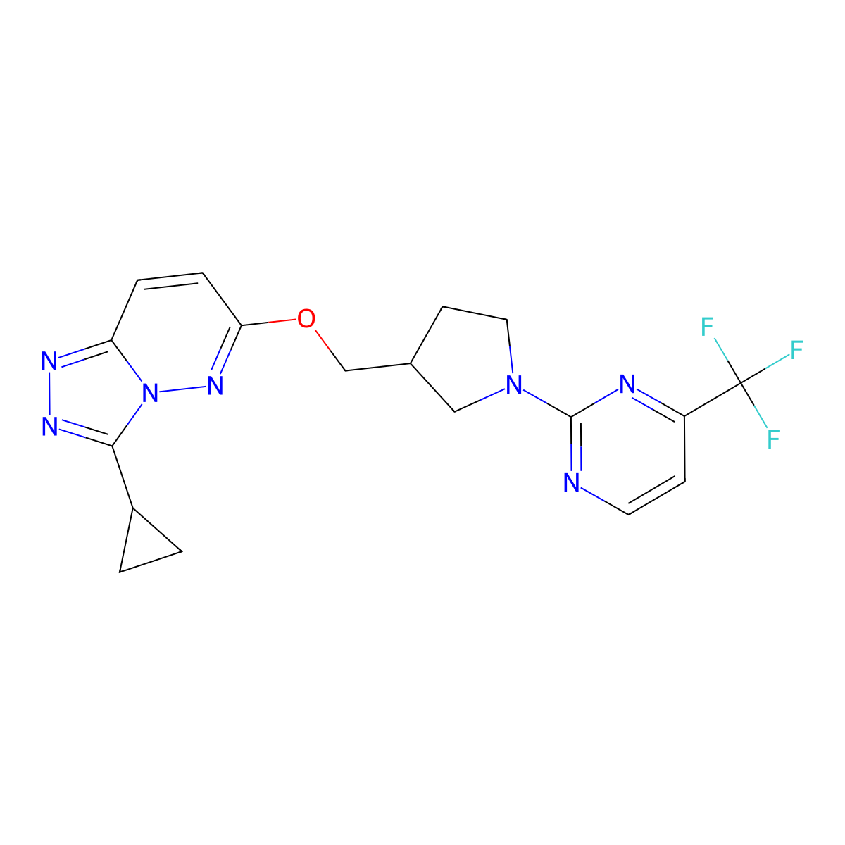 2-{3-[({3-Cyclopropyl-[1,2,4]triazolo[4,3-b]pyridazin-6-yl}oxy)methyl]pyrrolidin-1-yl}-4-(trifluoromethyl)pyrimidine molecular structure, CAS 2548996-55-8
