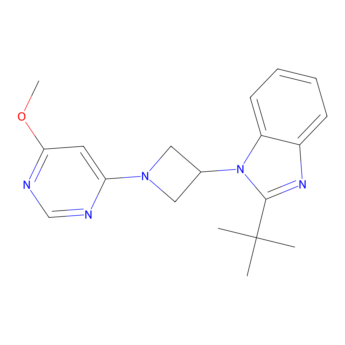 2-tert-butyl-1-[1-(6-methoxypyrimidin-4-yl)azetidin-3-yl]-1H-1,3-benzodiazole molecular structure, CAS 2548996-56-9