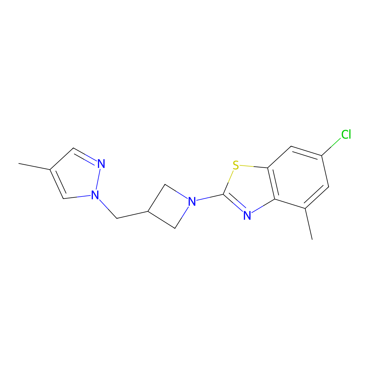 6-chloro-4-methyl-2-{3-[(4-methyl-1H-pyrazol-1-yl)methyl]azetidin-1-yl}-1,3-benzothiazole molecular structure, CAS 2548996-58-1