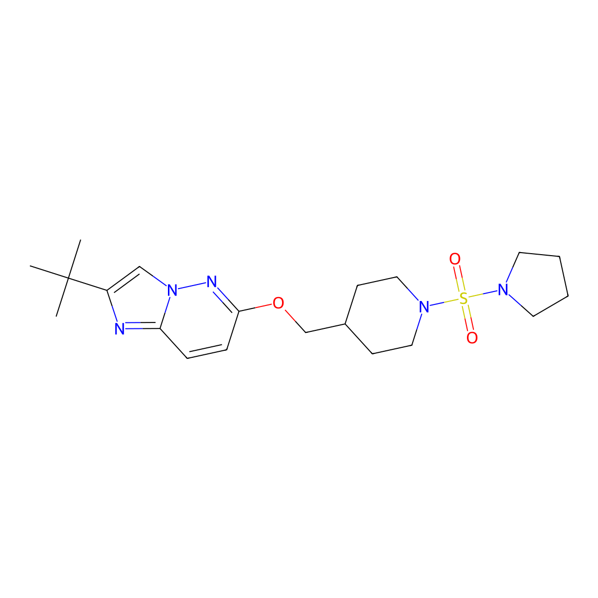 4-[({2-Tert-butylimidazo[1,2-b]pyridazin-6-yl}oxy)methyl]-1-(pyrrolidine-1-sulfonyl)piperidine molecular structure, CAS 2548996-59-2