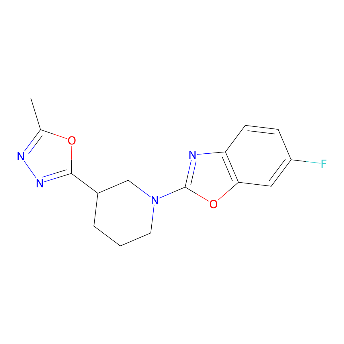 6-Fluoro-2-[3-(5-methyl-1,3,4-oxadiazol-2-yl)piperidin-1-yl]-1,3-benzoxazole molecular structure, CAS 2548996-60-5