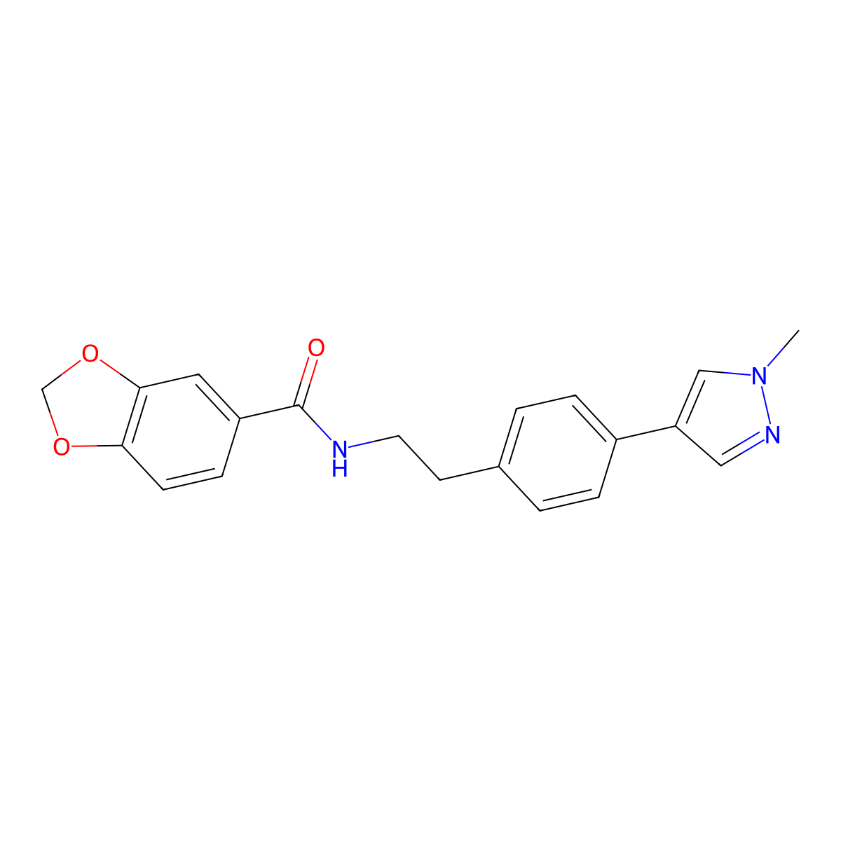 N-{2-[4-(1-methyl-1H-pyrazol-4-yl)phenyl]ethyl}-2H-1,3-benzodioxole-5-carboxamide molecular structure, CAS 2548996-65-0