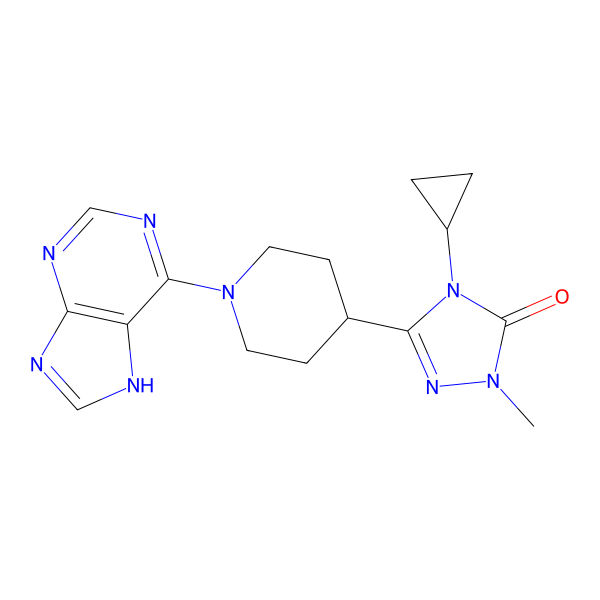 4-cyclopropyl-1-methyl-3-[1-(9H-purin-6-yl)piperidin-4-yl]-4,5-dihydro-1H-1,2,4-triazol-5-one molecular structure, CAS 2548996-66-1