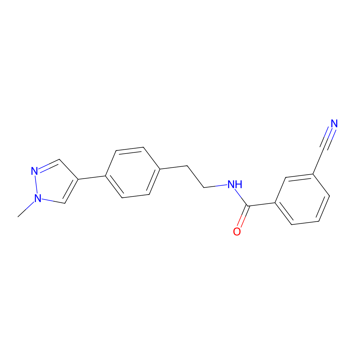 3-cyano-N-{2-[4-(1-methyl-1H-pyrazol-4-yl)phenyl]ethyl}benzamide molecular structure, CAS 2548996-67-2