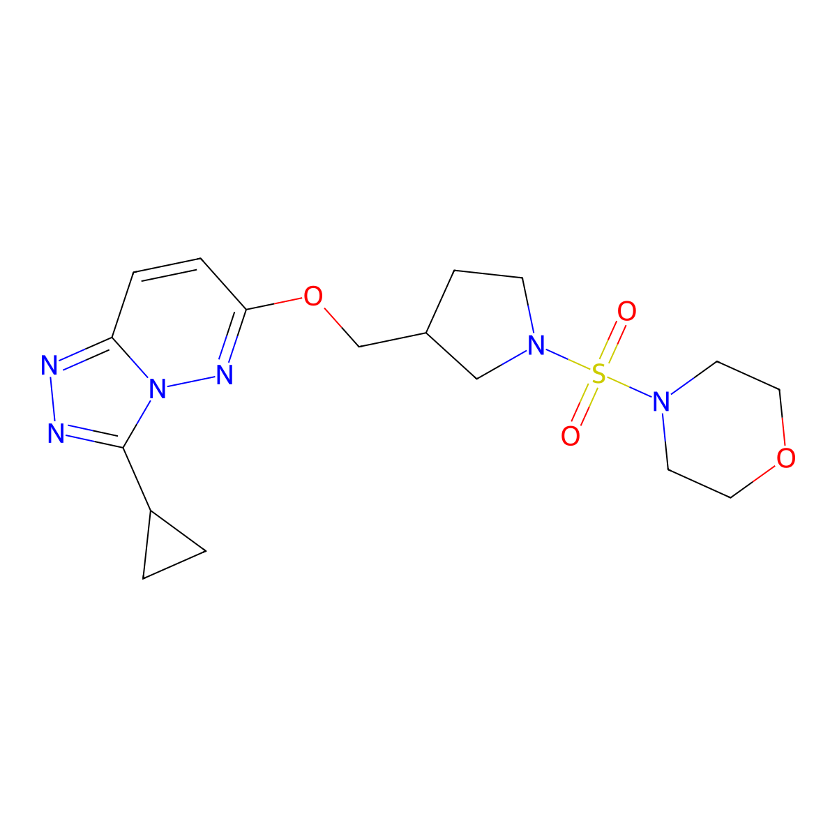 4-({3-[({3-Cyclopropyl-[1,2,4]triazolo[4,3-b]pyridazin-6-yl}oxy)methyl]pyrrolidin-1-yl}sulfonyl)morpholine molecular structure, CAS 2548996-68-3