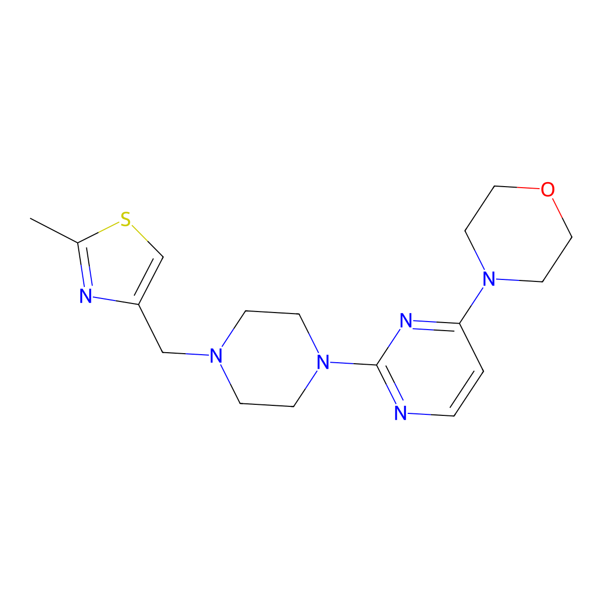 4-(2-{4-[(2-Methyl-1,3-thiazol-4-yl)methyl]piperazin-1-yl}pyrimidin-4-yl)morpholine molecular structure, CAS 2548996-72-9