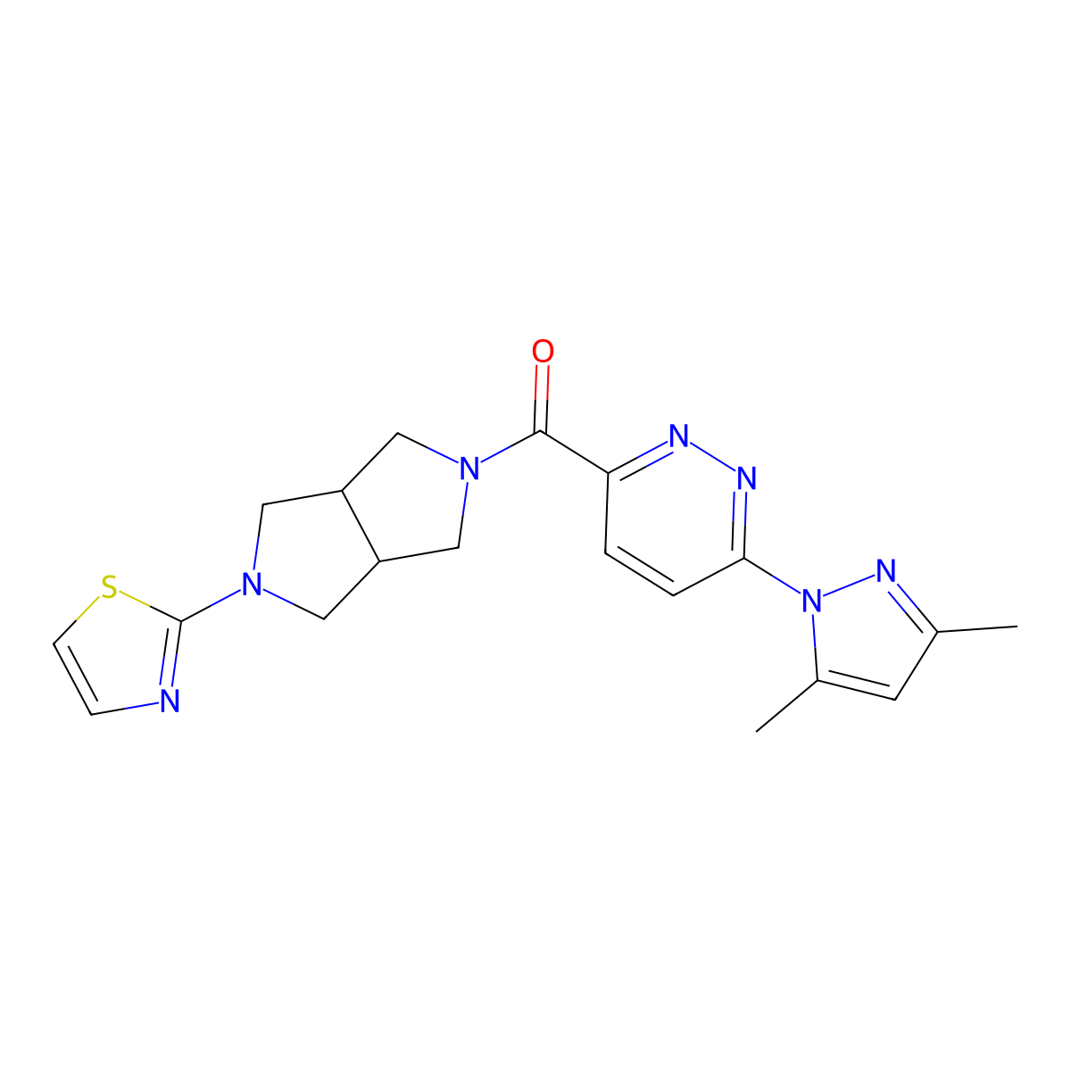 3-(3,5-dimethyl-1H-pyrazol-1-yl)-6-[5-(1,3-thiazol-2-yl)-octahydropyrrolo[3,4-c]pyrrole-2-carbonyl]pyridazine molecular structure, CAS 2548996-74-1