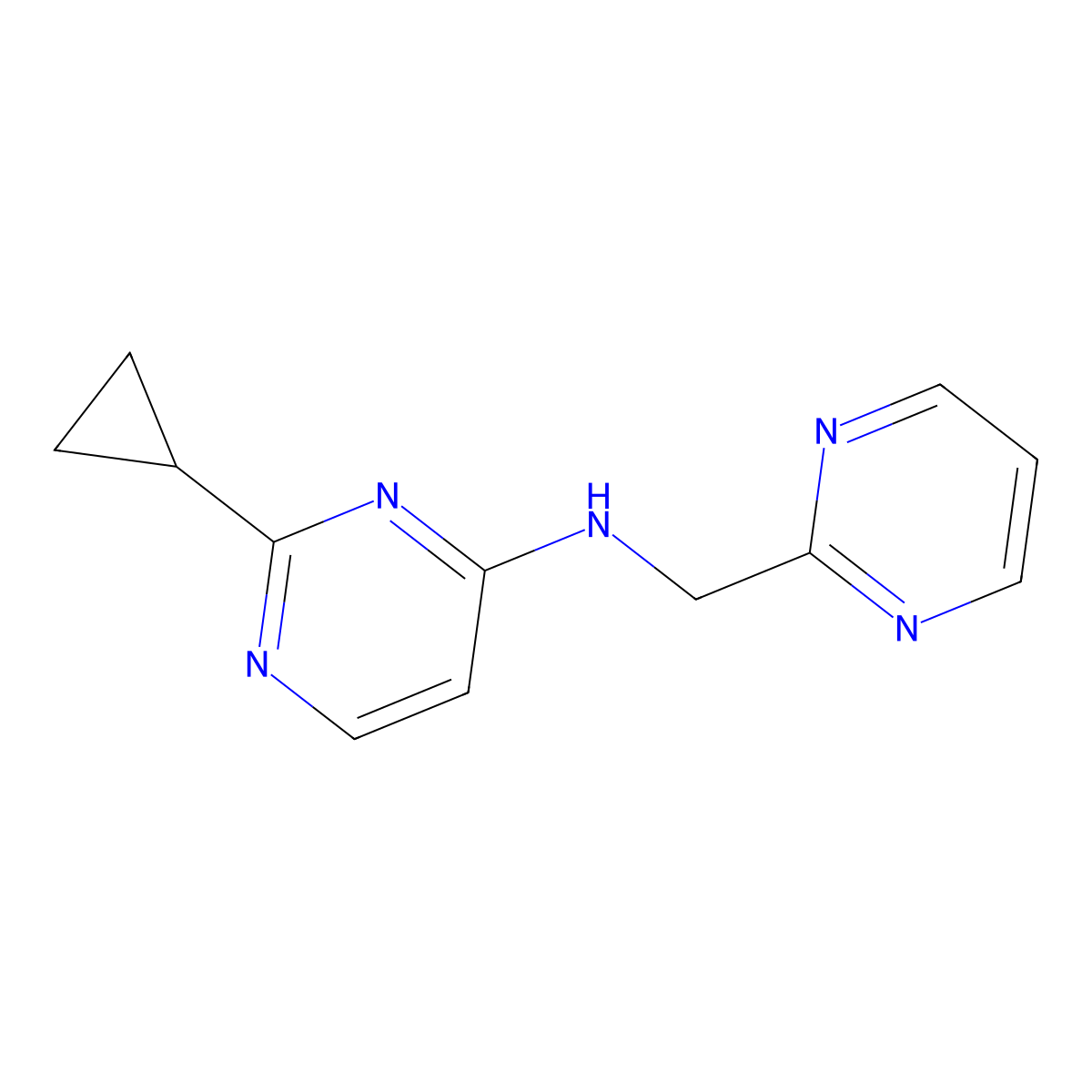 2-cyclopropyl-N-[(pyrimidin-2-yl)methyl]pyrimidin-4-amine molecular structure, CAS 2548996-75-2