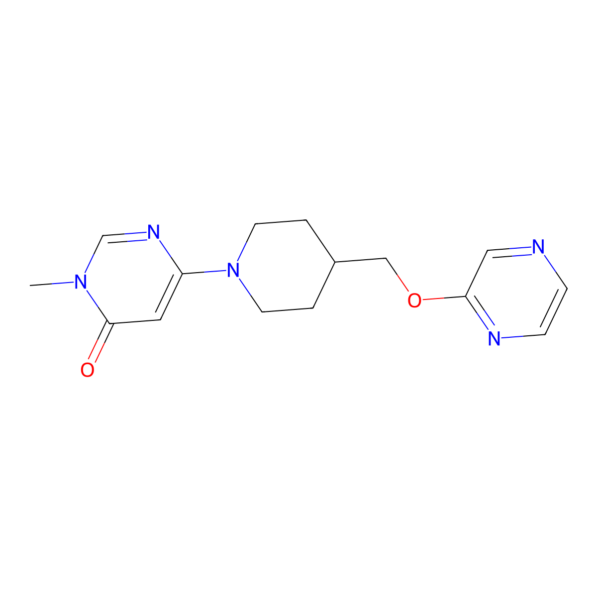 3-Methyl-6-{4-[(pyrazin-2-yloxy)methyl]piperidin-1-yl}-3,4-dihydropyrimidin-4-one molecular structure, CAS 2548996-77-4