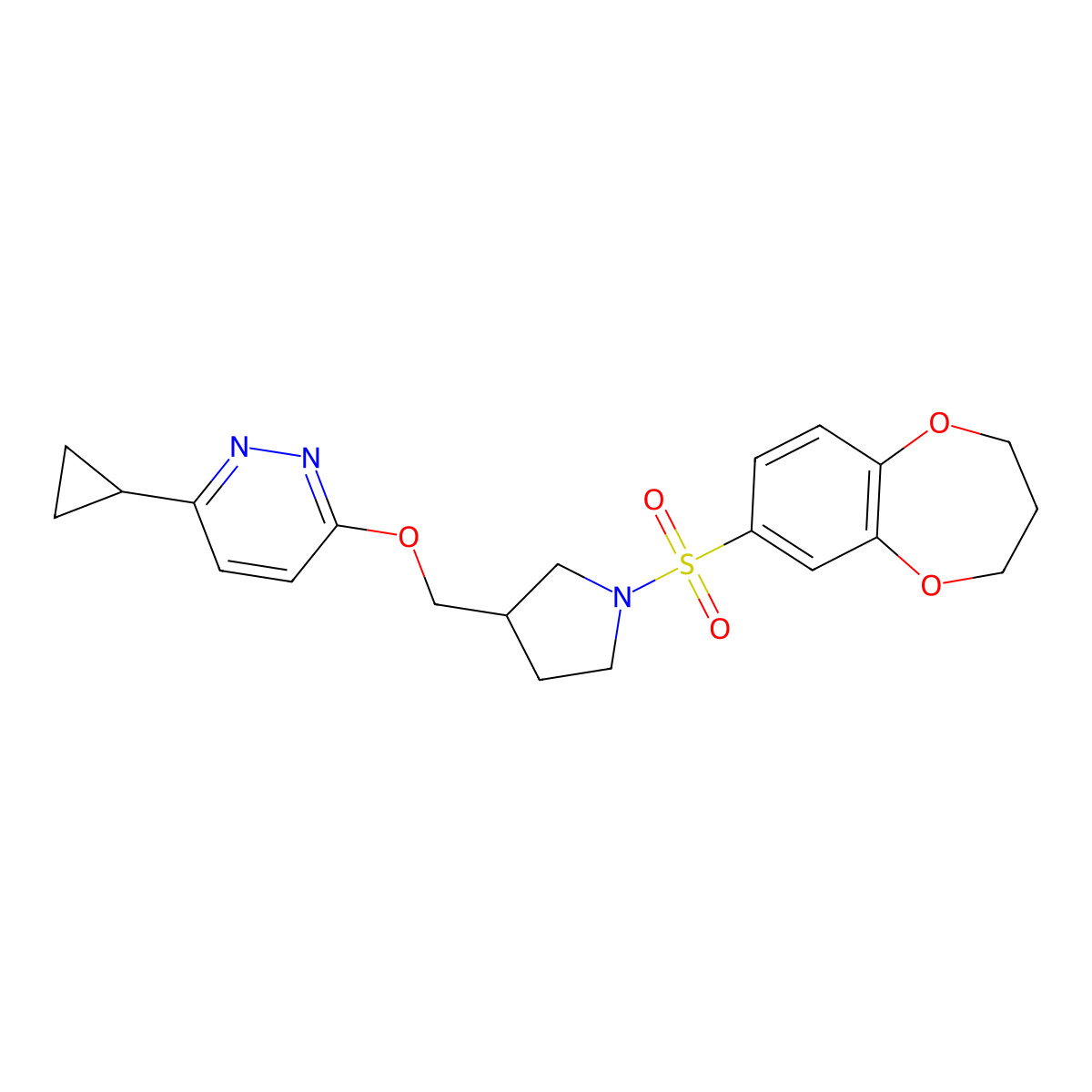 3-cyclopropyl-6-{[1-(3,4-dihydro-2H-1,5-benzodioxepine-7-sulfonyl)pyrrolidin-3-yl]methoxy}pyridazine molecular structure, CAS 2548996-78-5