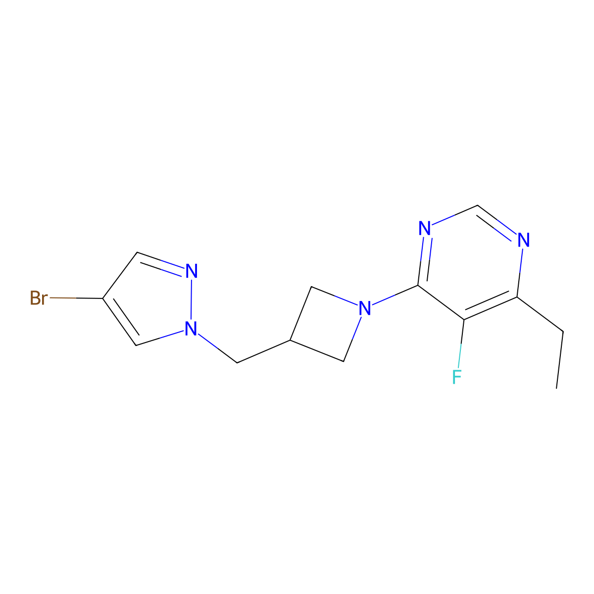 4-{3-[(4-bromo-1H-pyrazol-1-yl)methyl]azetidin-1-yl}-6-ethyl-5-fluoropyrimidine molecular structure, CAS 2548996-79-6