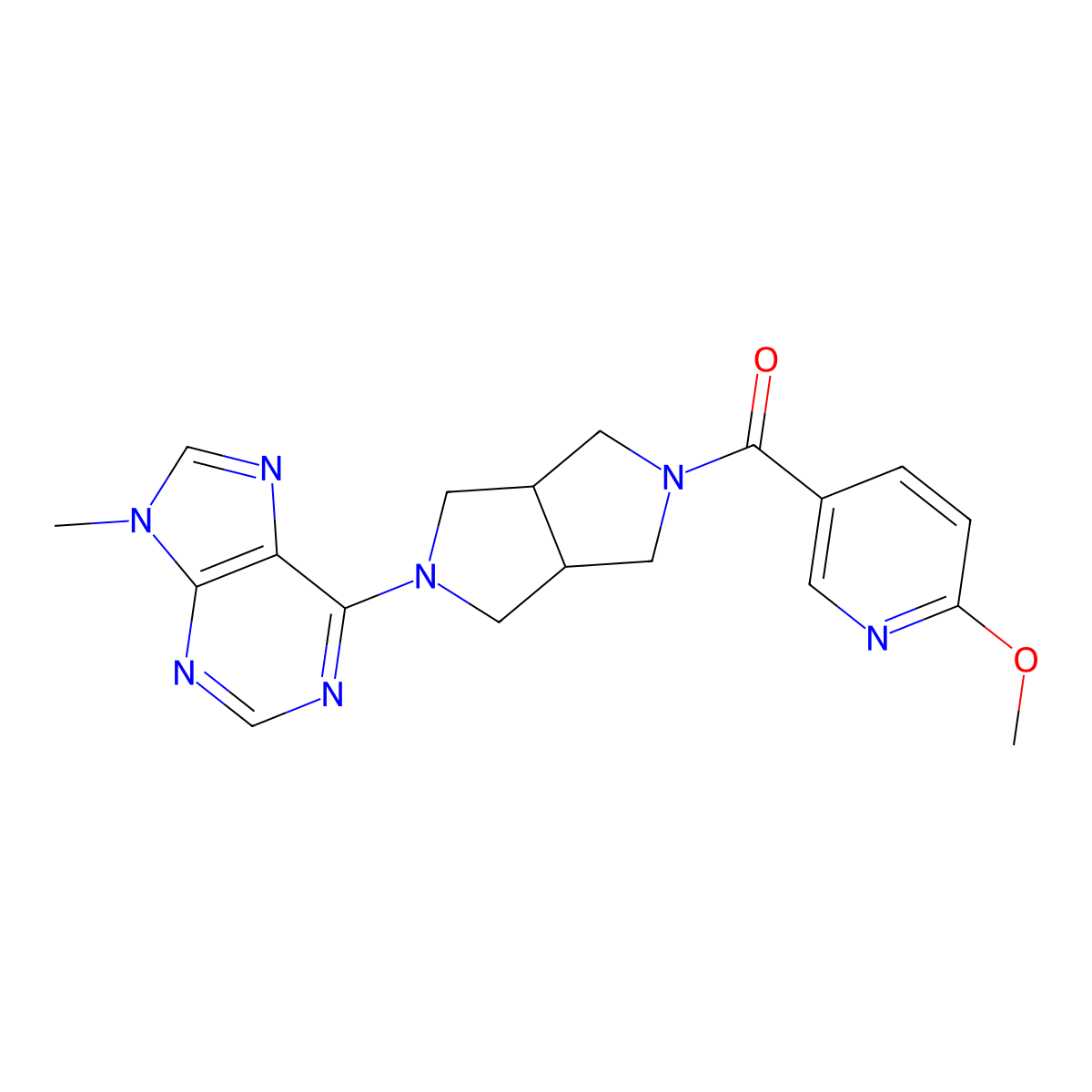 6-[5-(6-methoxypyridine-3-carbonyl)-octahydropyrrolo[3,4-c]pyrrol-2-yl]-9-methyl-9H-purine molecular structure, CAS 2548996-80-9
