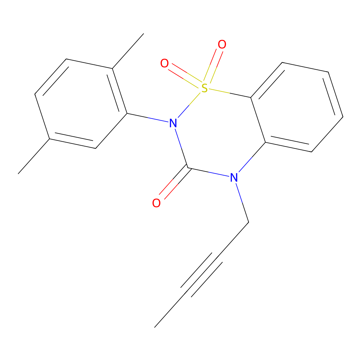 4-(but-2-yn-1-yl)-2-(2,5-dimethylphenyl)-3,4-dihydro-2H-1lambda6,2,4-benzothiadiazine-1,1,3-trione molecular structure, CAS 2548996-81-0