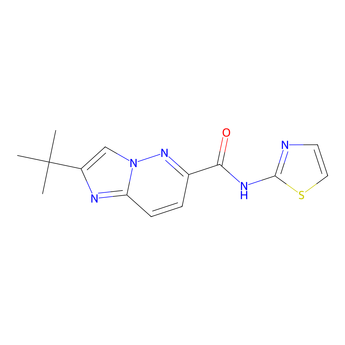 2-tert-butyl-N-(1,3-thiazol-2-yl)imidazo[1,2-b]pyridazine-6-carboxamide molecular structure, CAS 2548996-82-1