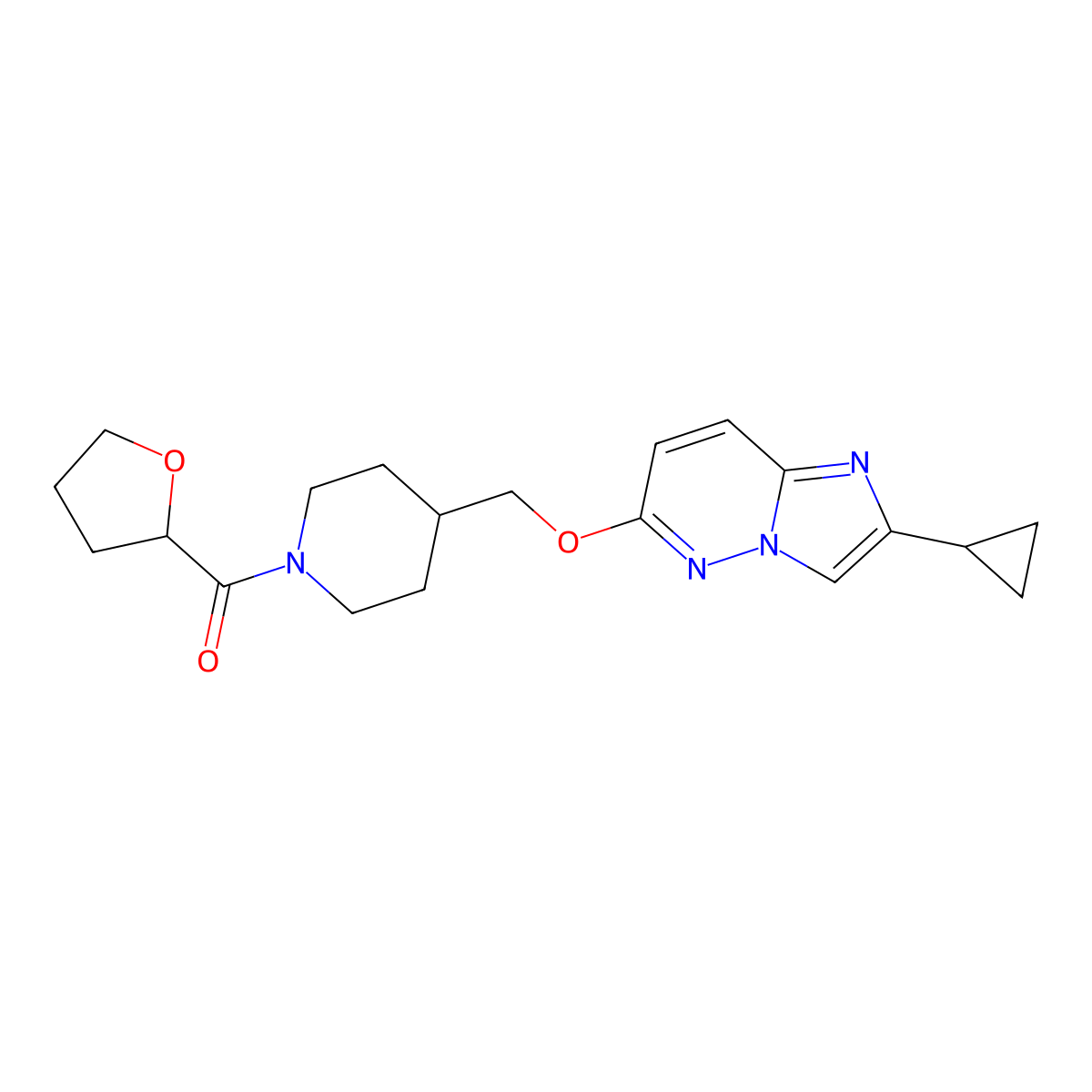 4-[({2-Cyclopropylimidazo[1,2-b]pyridazin-6-yl}oxy)methyl]-1-(oxolane-2-carbonyl)piperidine molecular structure, CAS 2548996-84-3