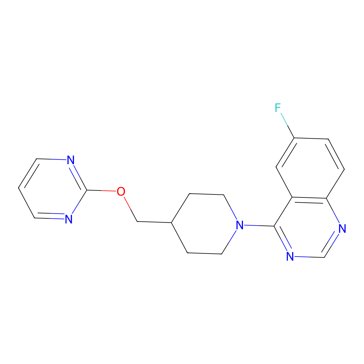 6-Fluoro-4-{4-[(pyrimidin-2-yloxy)methyl]piperidin-1-yl}quinazoline molecular structure, CAS 2548996-85-4