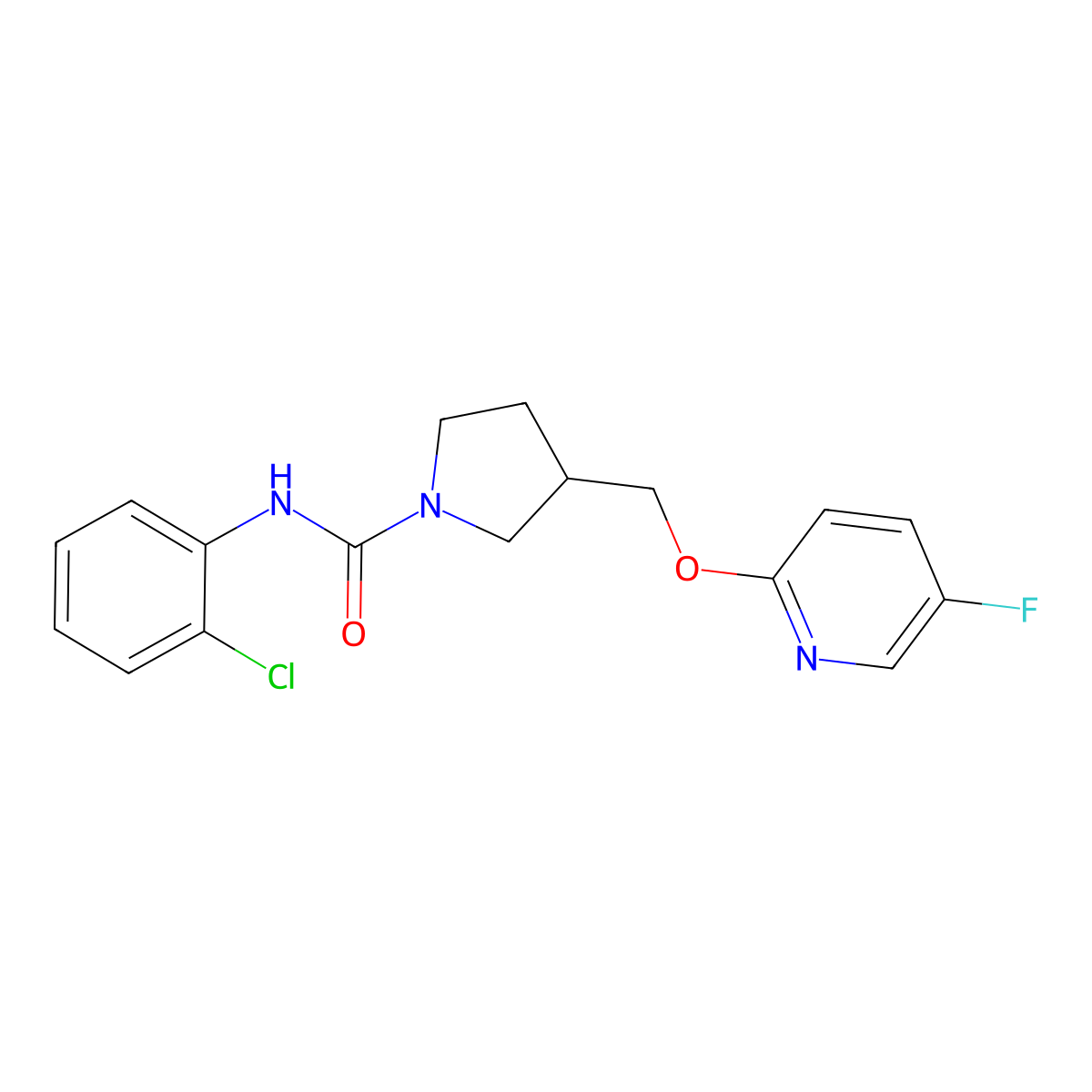 N-(2-chlorophenyl)-3-{[(5-fluoropyridin-2-yl)oxy]methyl}pyrrolidine-1-carboxamide molecular structure, CAS 2548996-86-5