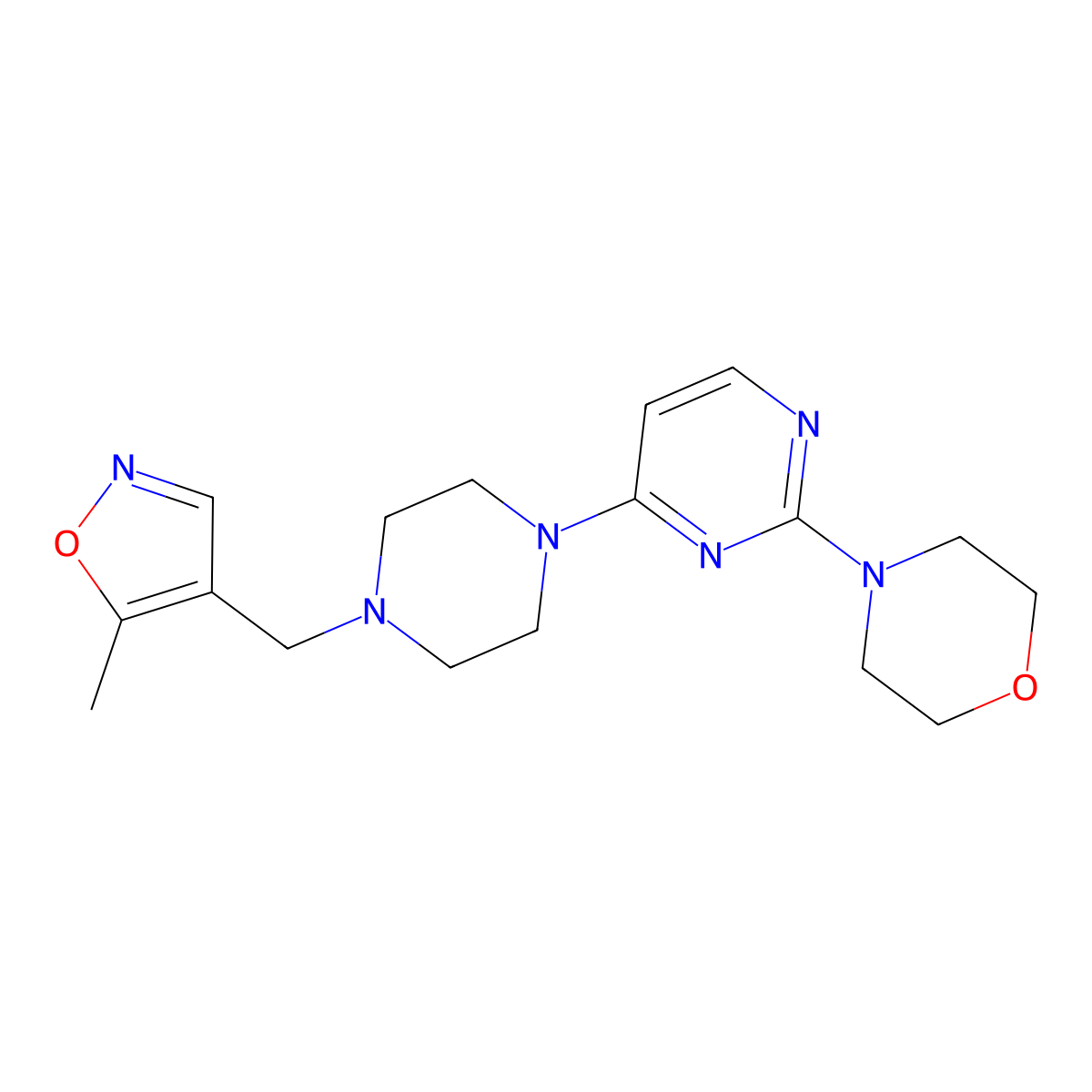 4-(4-{4-[(5-Methyl-1,2-oxazol-4-yl)methyl]piperazin-1-yl}pyrimidin-2-yl)morpholine molecular structure, CAS 2548996-92-3