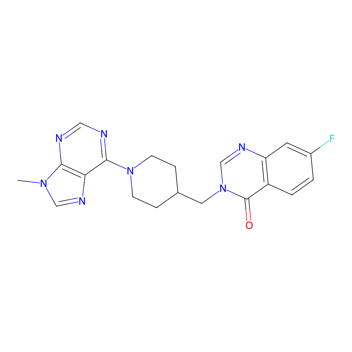 7-fluoro-3-{[1-(9-methyl-9H-purin-6-yl)piperidin-4-yl]methyl}-3,4-dihydroquinazolin-4-one molecular structure, CAS 2548996-93-4