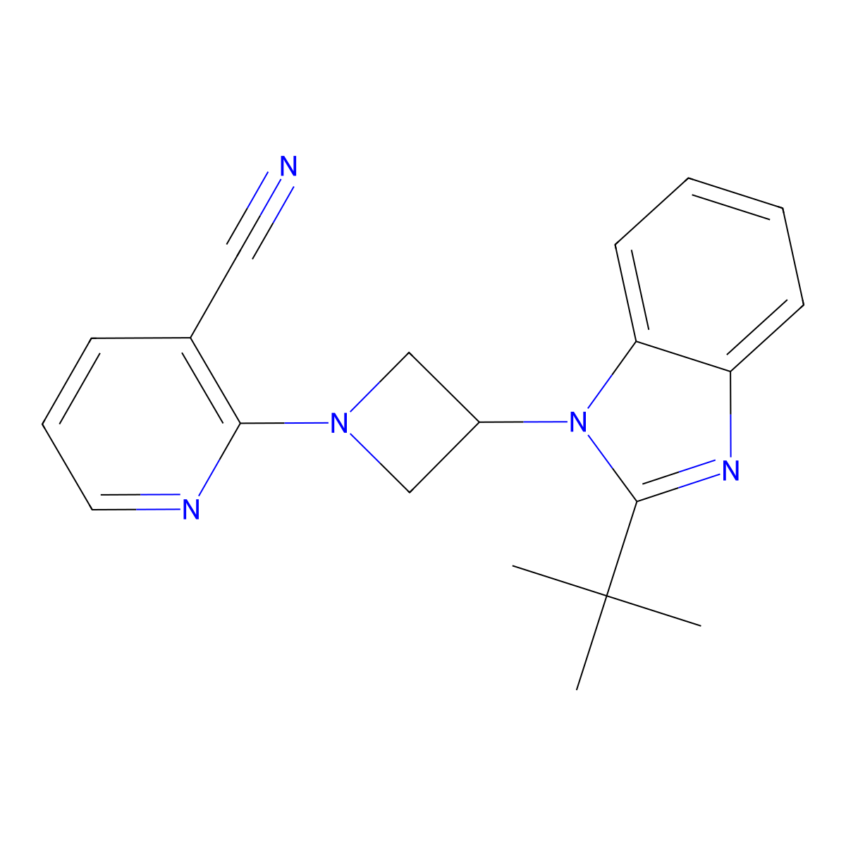 2-[3-(2-tert-butyl-1H-1,3-benzodiazol-1-yl)azetidin-1-yl]pyridine-3-carbonitrile molecular structure, CAS 2548996-95-6