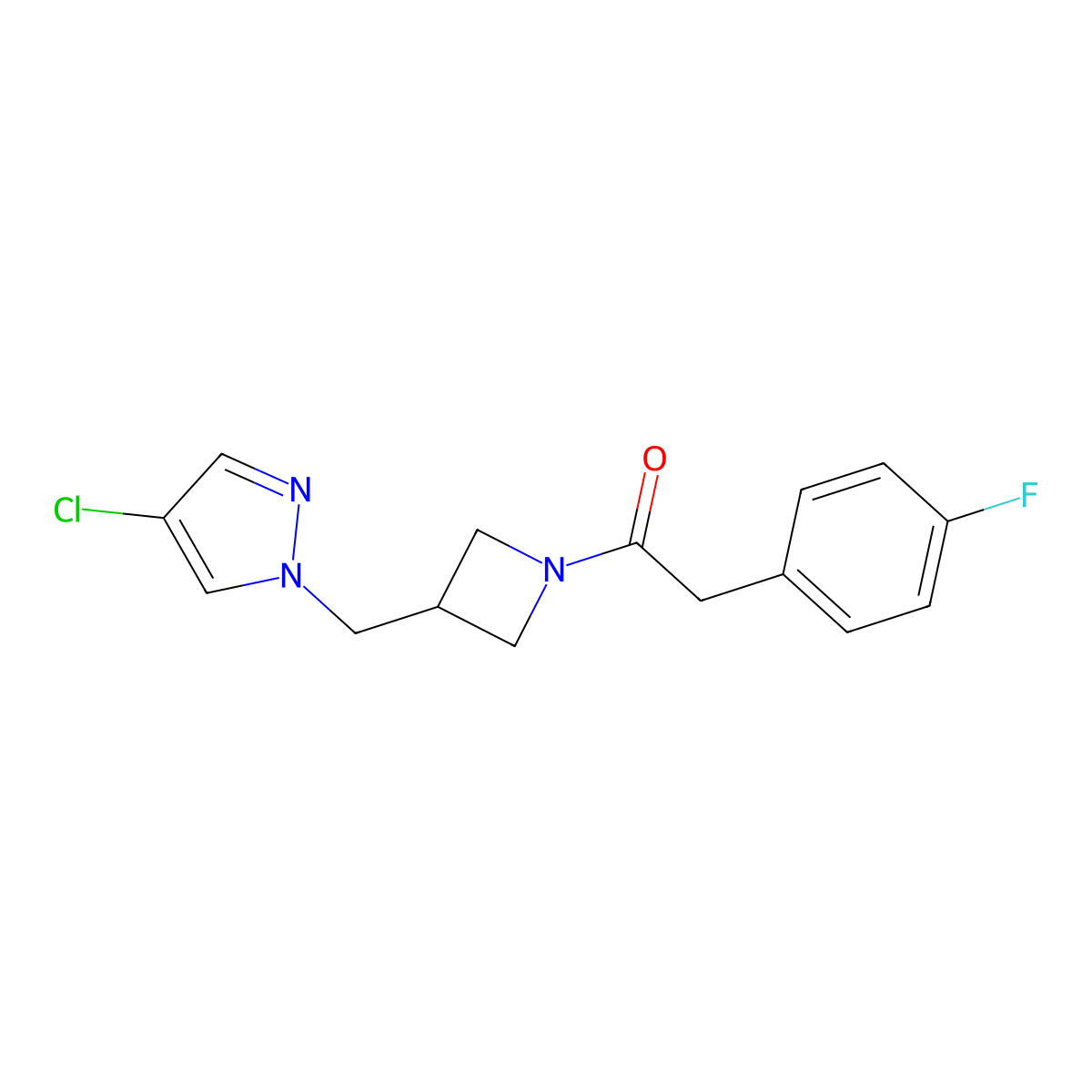1-{3-[(4-chloro-1H-pyrazol-1-yl)methyl]azetidin-1-yl}-2-(4-fluorophenyl)ethan-1-one molecular structure, CAS 2548996-97-8