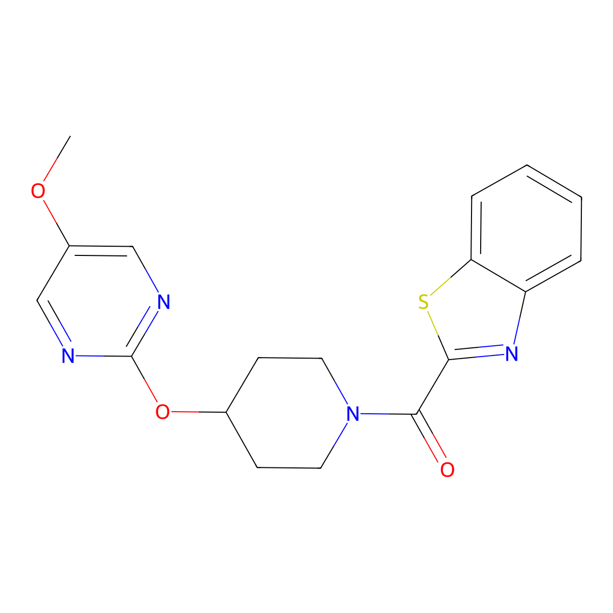 2-{4-[(5-Methoxypyrimidin-2-yl)oxy]piperidine-1-carbonyl}-1,3-benzothiazole molecular structure, CAS 2548996-99-0