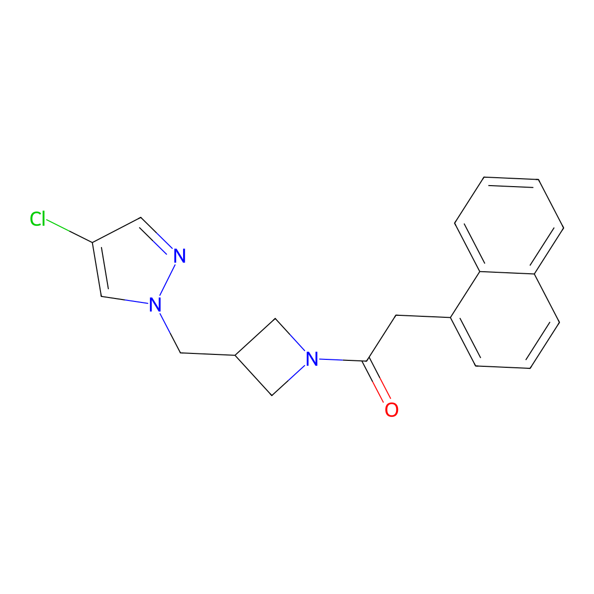 1-{3-[(4-chloro-1H-pyrazol-1-yl)methyl]azetidin-1-yl}-2-(naphthalen-1-yl)ethan-1-one molecular structure, CAS 2548997-02-8