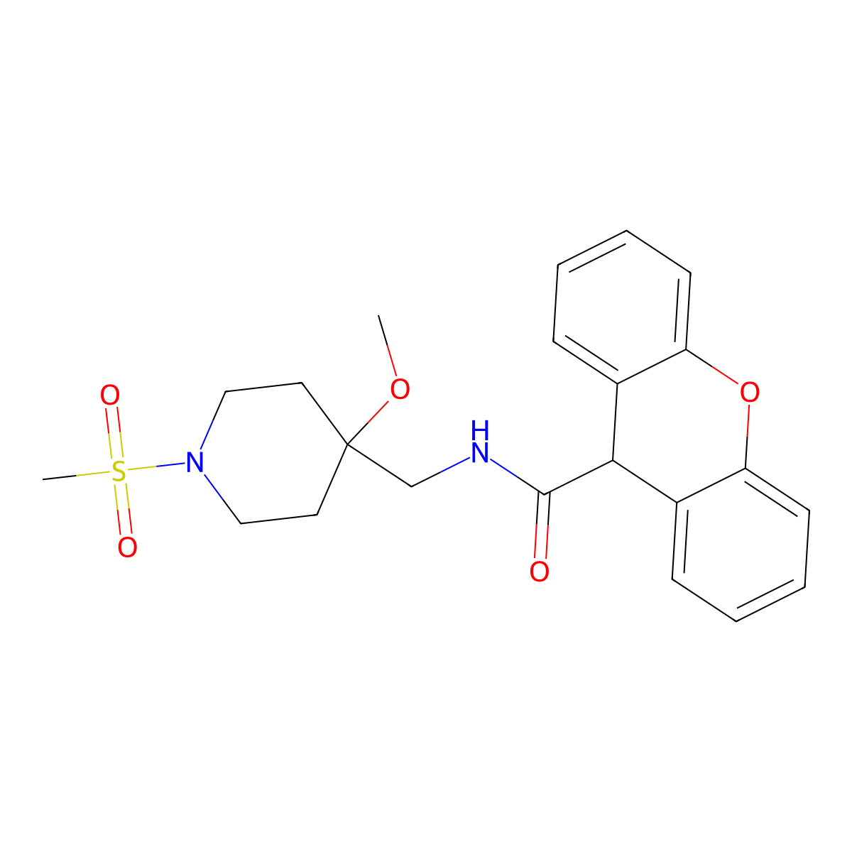 N-[(1-methanesulfonyl-4-methoxypiperidin-4-yl)methyl]-9H-xanthene-9-carboxamide molecular structure, CAS 2548997-06-2