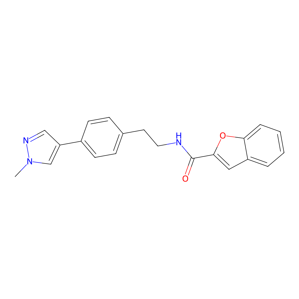 N-{2-[4-(1-methyl-1H-pyrazol-4-yl)phenyl]ethyl}-1-benzofuran-2-carboxamide molecular structure, CAS 2548997-13-1