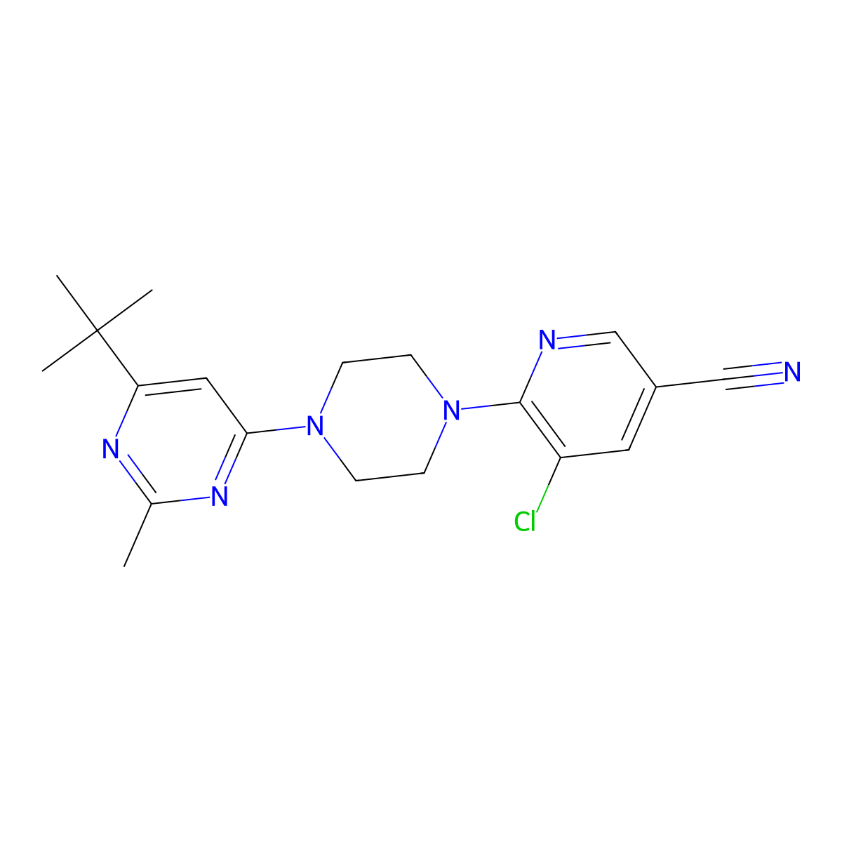 6-[4-(6-Tert-butyl-2-methylpyrimidin-4-yl)piperazin-1-yl]-5-chloropyridine-3-carbonitrile molecular structure, CAS 2548997-19-7