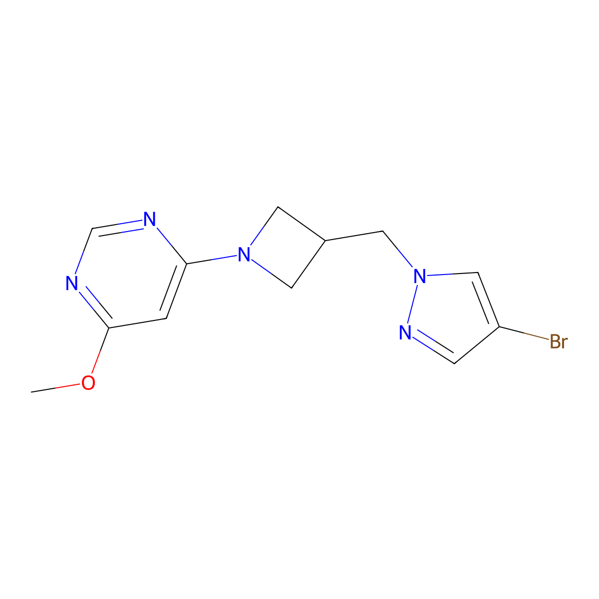 4-{3-[(4-bromo-1H-pyrazol-1-yl)methyl]azetidin-1-yl}-6-methoxypyrimidine molecular structure, CAS 2548997-24-4