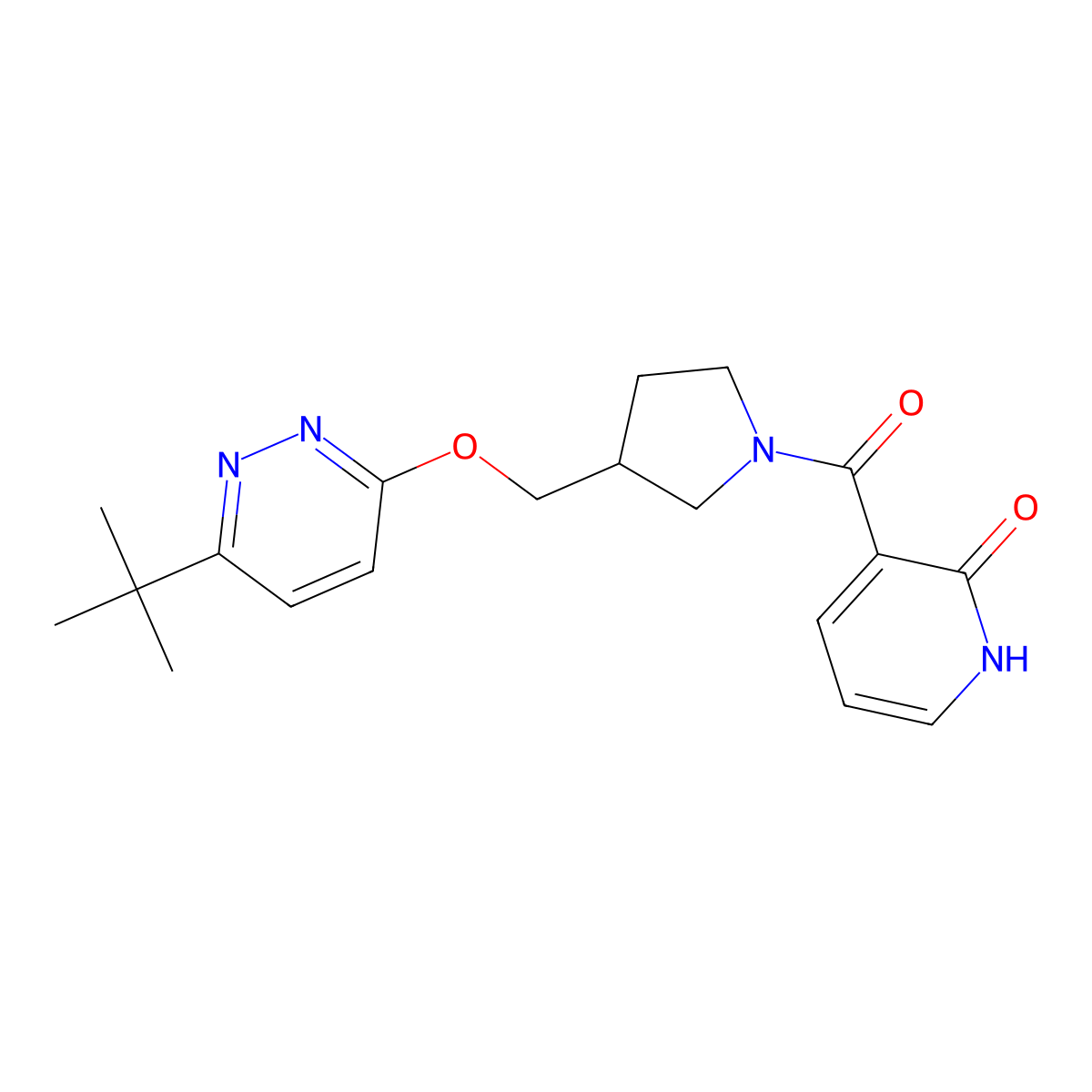 3-(3-{[(6-Tert-butylpyridazin-3-yl)oxy]methyl}pyrrolidine-1-carbonyl)-1,2-dihydropyridin-2-one molecular structure, CAS 2548997-25-5