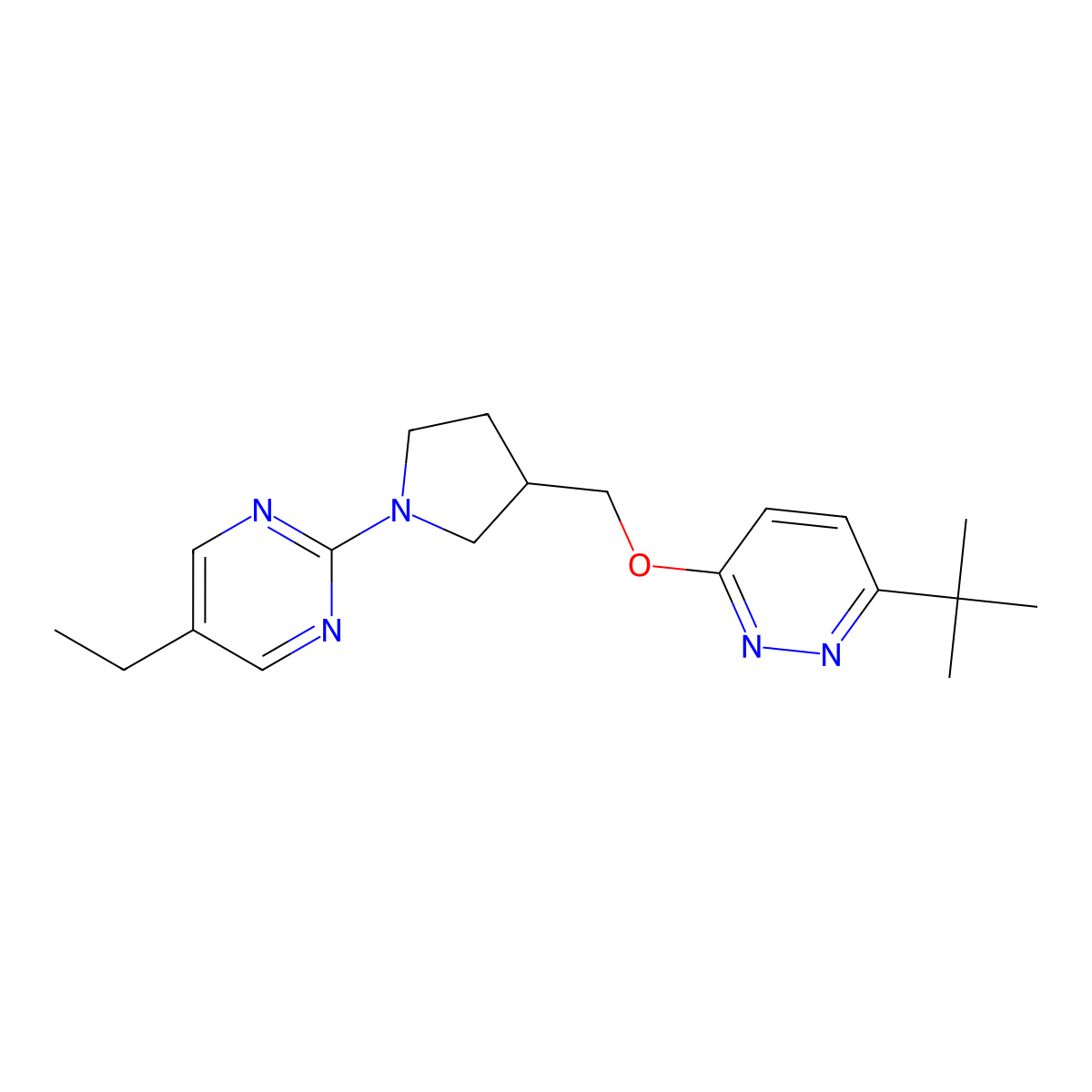 2-(3-{[(6-Tert-butylpyridazin-3-yl)oxy]methyl}pyrrolidin-1-yl)-5-ethylpyrimidine molecular structure, CAS 2548997-35-7