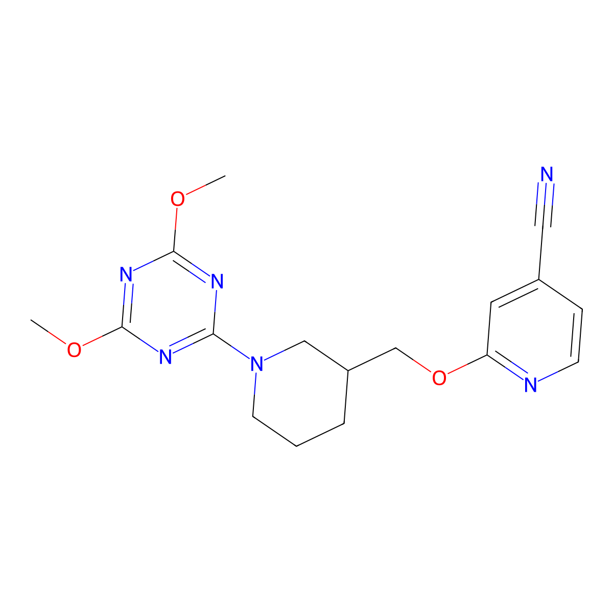 2-{[1-(4,6-Dimethoxy-1,3,5-triazin-2-yl)piperidin-3-yl]methoxy}pyridine-4-carbonitrile molecular structure, CAS 2548997-37-9