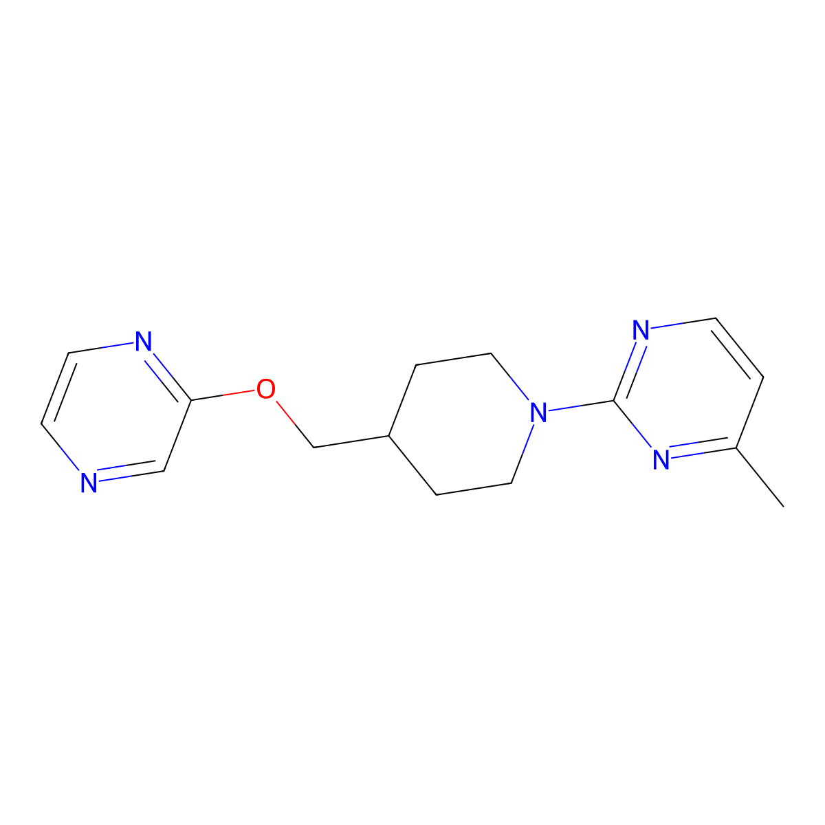 4-Methyl-2-{4-[(pyrazin-2-yloxy)methyl]piperidin-1-yl}pyrimidine molecular structure, CAS 2548997-39-1