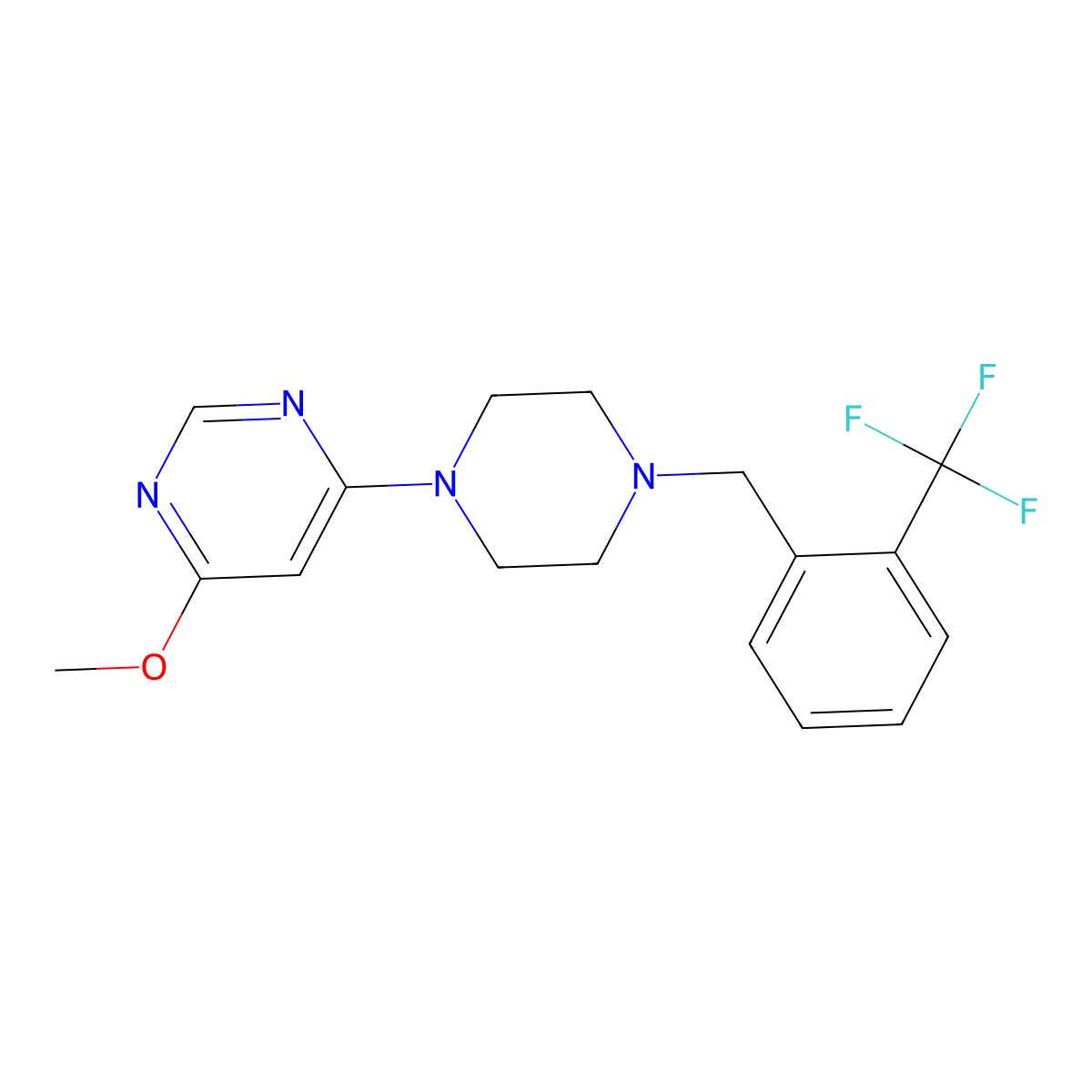4-Methoxy-6-(4-{[2-(trifluoromethyl)phenyl]methyl}piperazin-1-yl)pyrimidine molecular structure, CAS 2548997-40-4