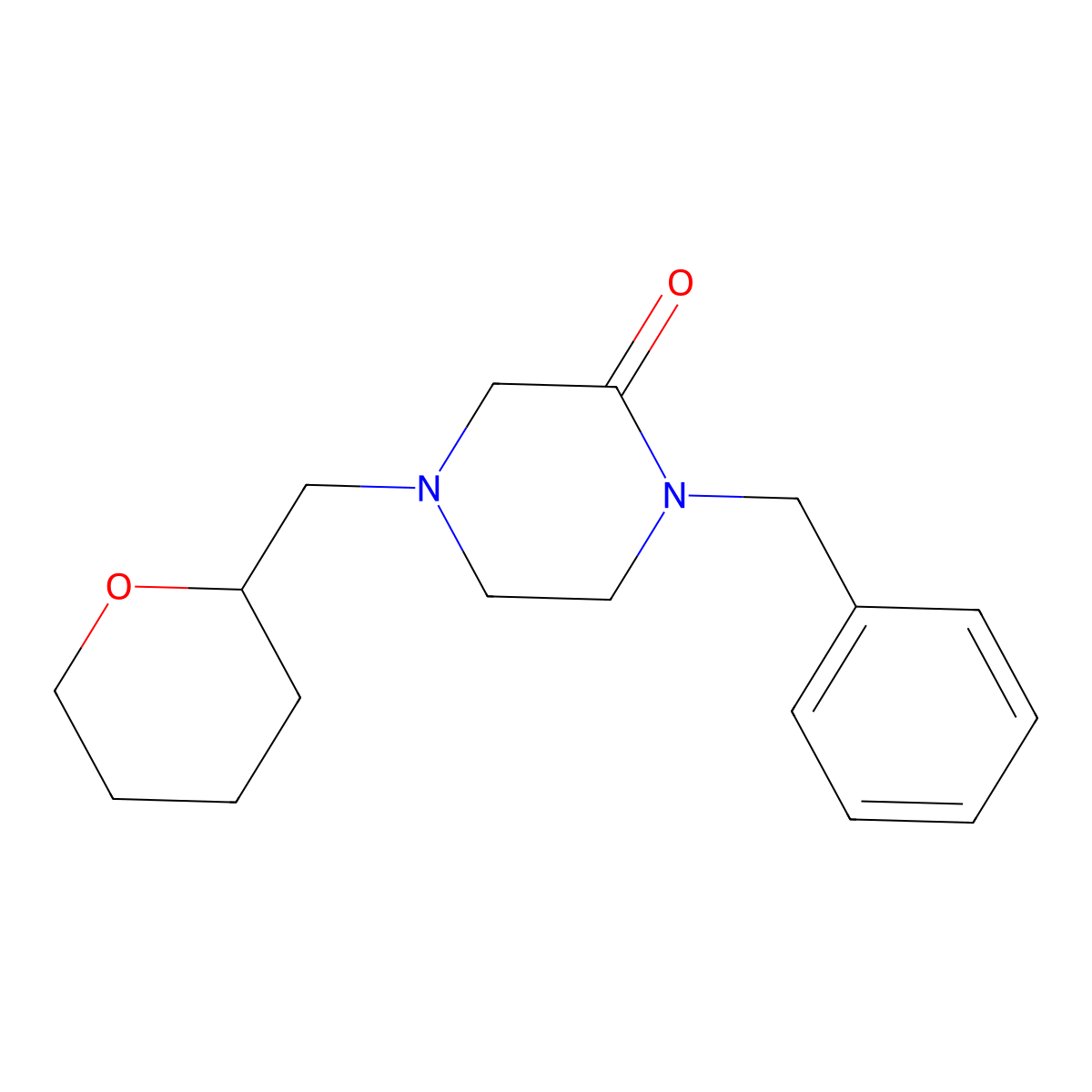 1-Benzyl-4-[(oxan-2-yl)methyl]piperazin-2-one molecular structure, CAS 2548997-45-9