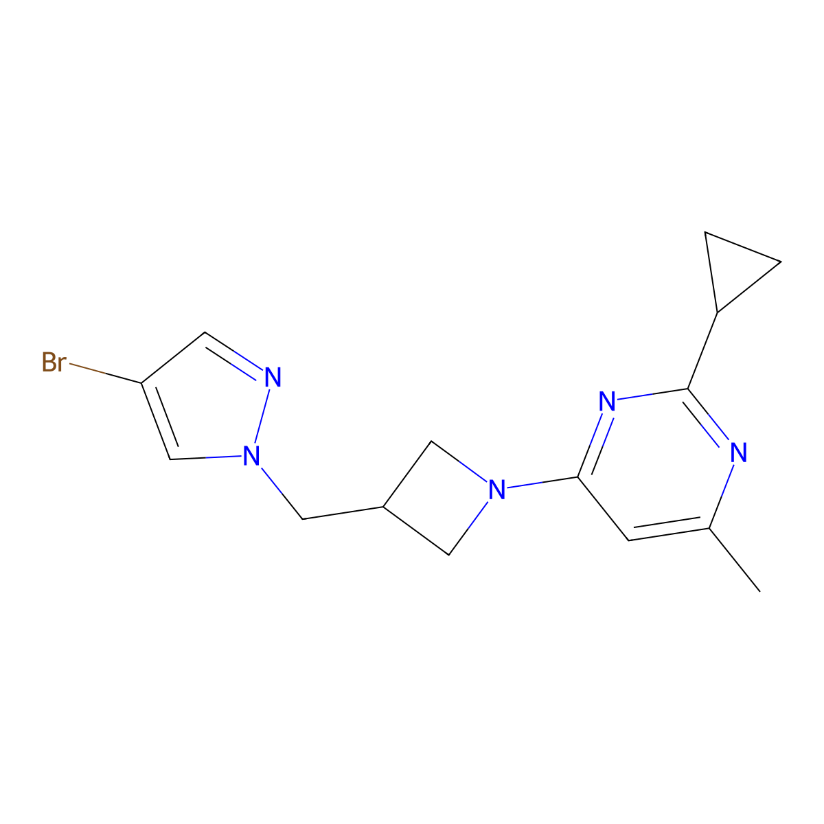 4-{3-[(4-bromo-1H-pyrazol-1-yl)methyl]azetidin-1-yl}-2-cyclopropyl-6-methylpyrimidine molecular structure, CAS 2548997-47-1