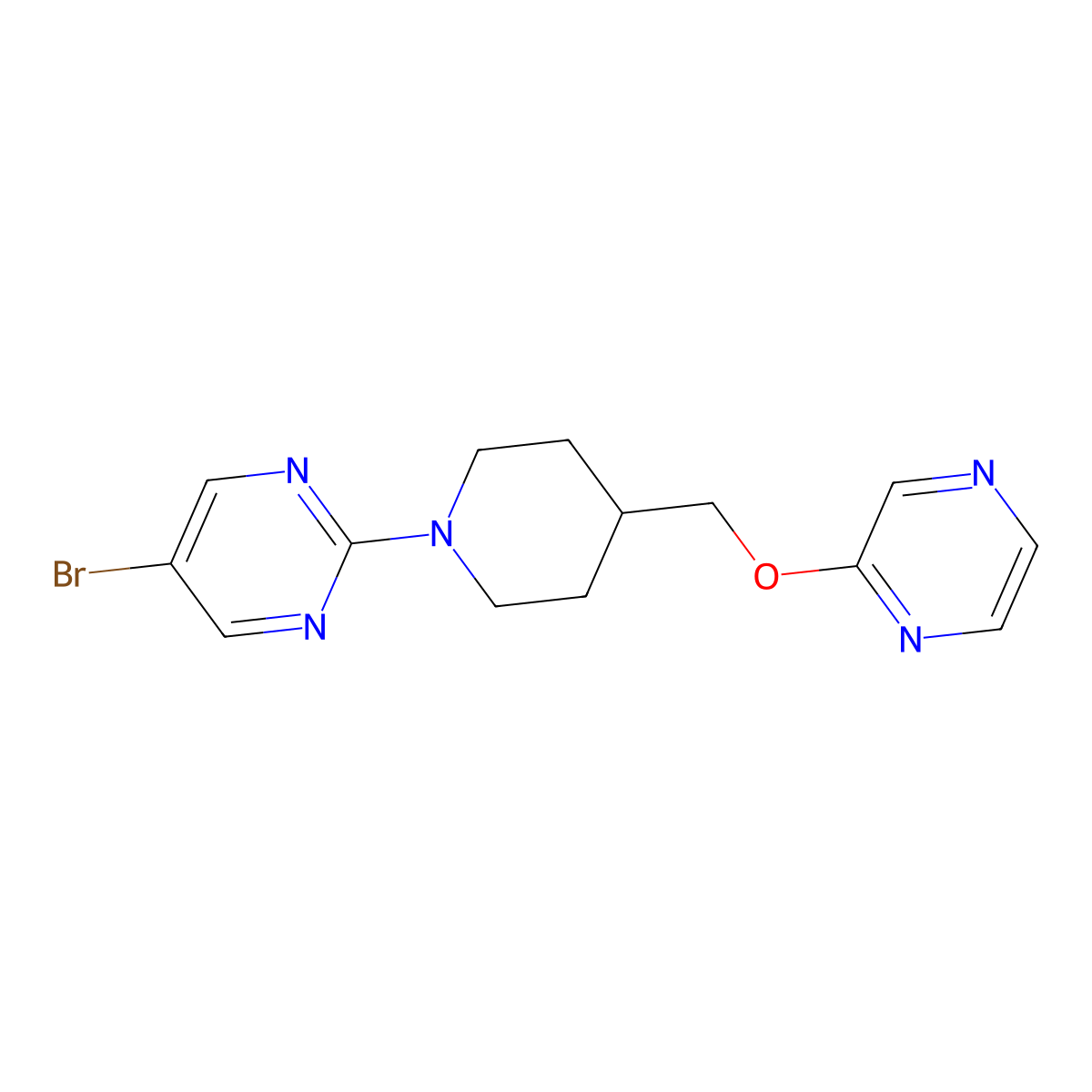 5-Bromo-2-{4-[(pyrazin-2-yloxy)methyl]piperidin-1-yl}pyrimidine molecular structure, CAS 2548997-51-7