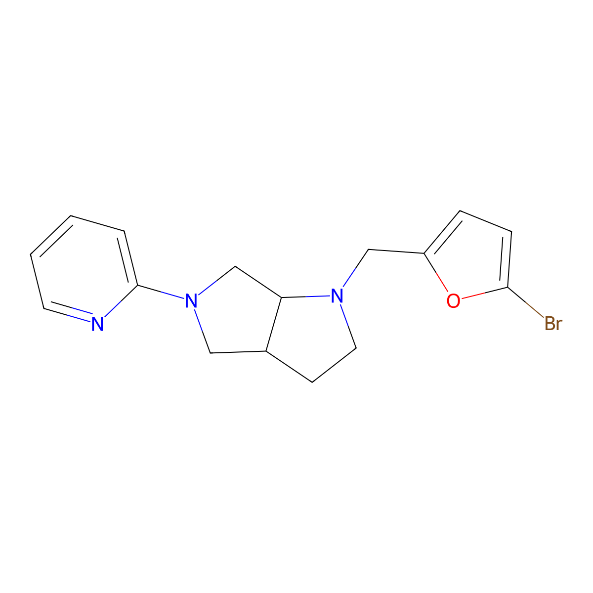 2-{1-[(5-Bromofuran-2-yl)methyl]-octahydropyrrolo[2,3-c]pyrrol-5-yl}pyridine molecular structure, CAS 2548997-52-8