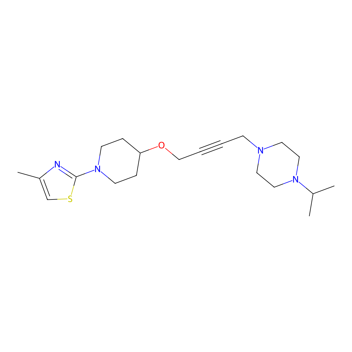 1-(4-{[1-(4-Methyl-1,3-thiazol-2-yl)piperidin-4-yl]oxy}but-2-yn-1-yl)-4-(propan-2-yl)piperazine molecular structure, CAS 2548997-53-9