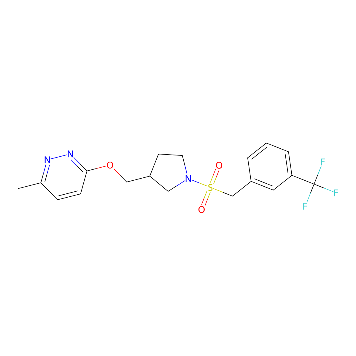 3-Methyl-6-[(1-{[3-(trifluoromethyl)phenyl]methanesulfonyl}pyrrolidin-3-yl)methoxy]pyridazine molecular structure, CAS 2548997-54-0