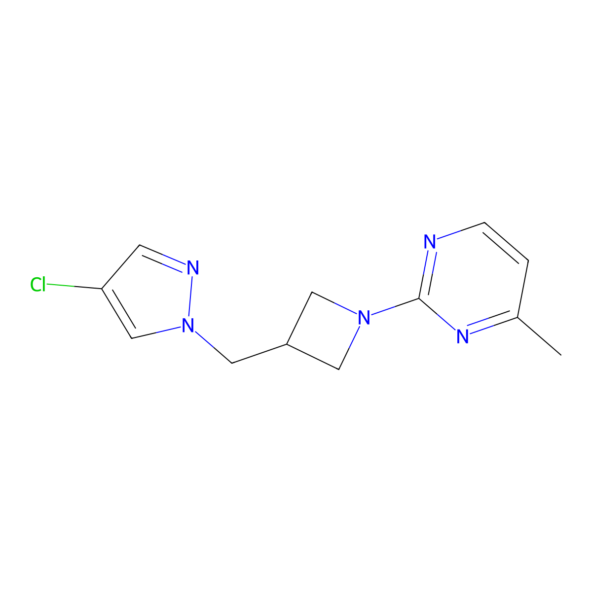 2-{3-[(4-chloro-1H-pyrazol-1-yl)methyl]azetidin-1-yl}-4-methylpyrimidine molecular structure, CAS 2548997-56-2