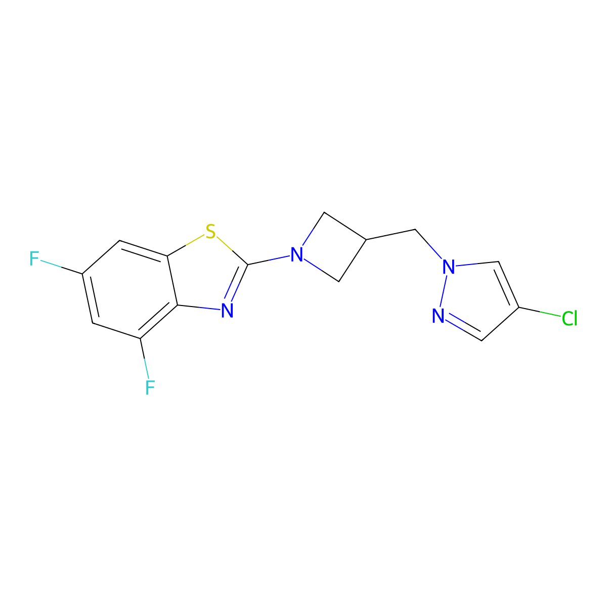 2-{3-[(4-chloro-1H-pyrazol-1-yl)methyl]azetidin-1-yl}-4,6-difluoro-1,3-benzothiazole molecular structure, CAS 2548997-57-3