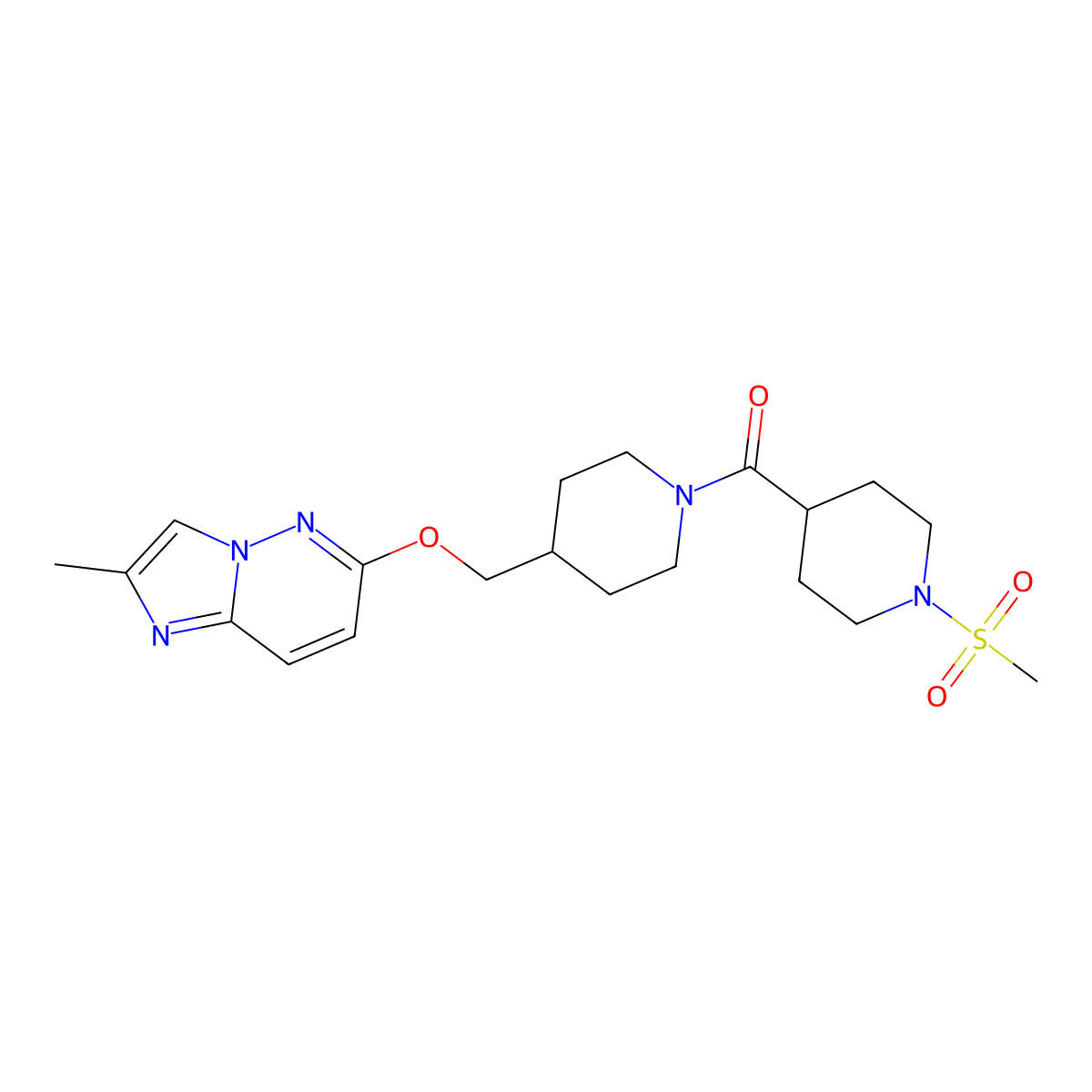 1-Methanesulfonyl-4-{4-[({2-methylimidazo[1,2-b]pyridazin-6-yl}oxy)methyl]piperidine-1-carbonyl}piperidine molecular structure, CAS 2548997-61-9